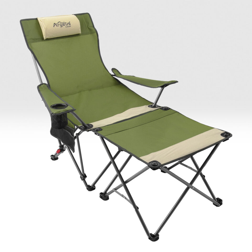 Sırt Ayarlı Katlanabilir Kamp Sandalyesi - 4 Kademeli - Lounge - Haki/Kum