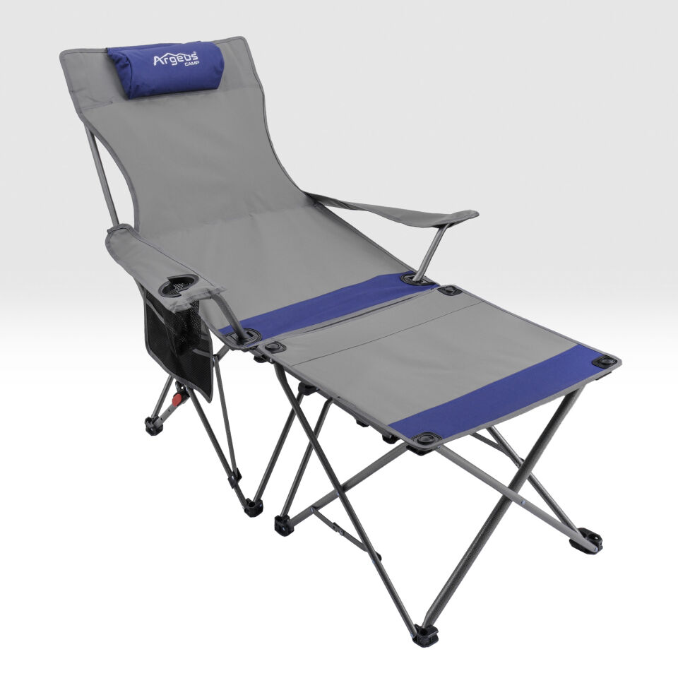 Sırt Ayarlı Katlanabilir Kamp Sandalyesi - 4 Kademeli - Lounge - Gri/Mavi
