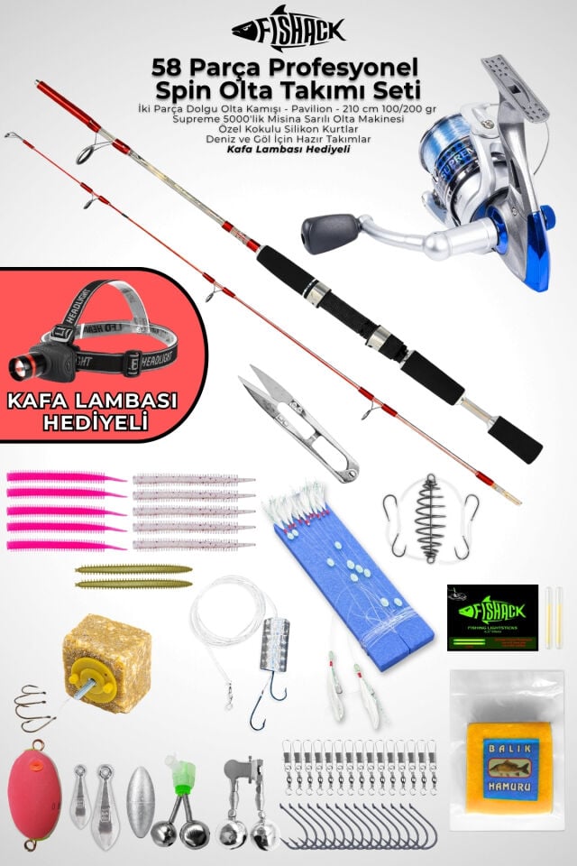 58 Parça Spin, Tekne, Kıyı Olta Takımı Seti - 210cm Krm 100-200G - 50'lik Makine