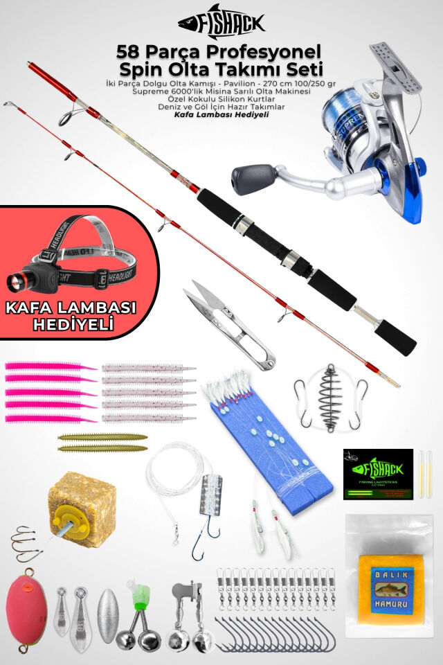 58 Parça Spin, Tekne, Kıyı Olta Takımı Seti - 270cm Krm 100-250G - 60'lık Makine