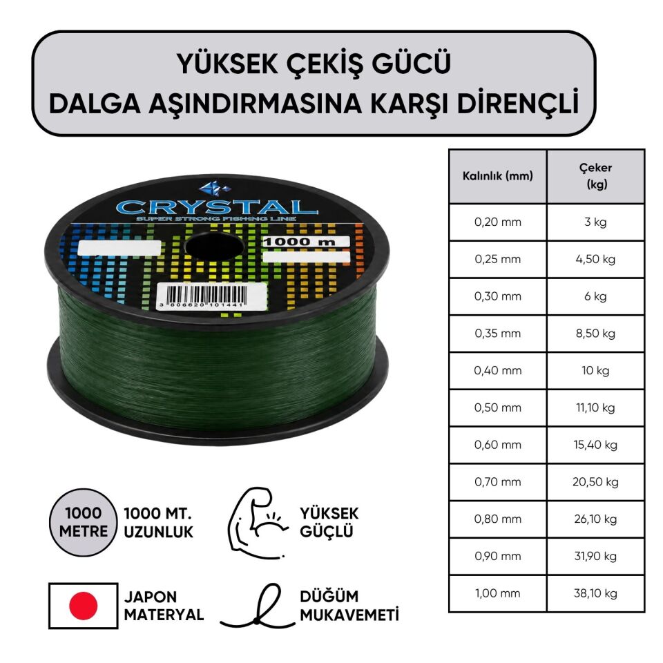 1000 MT Bobin Misina - Crystal - Yeşil - Ekstra Güçlü - 0,35 MM