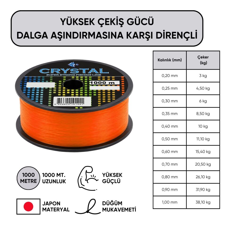 1000 MT Bobin Misina - Crystal - Turuncu - Ekstra Güçlü - 0,30 MM