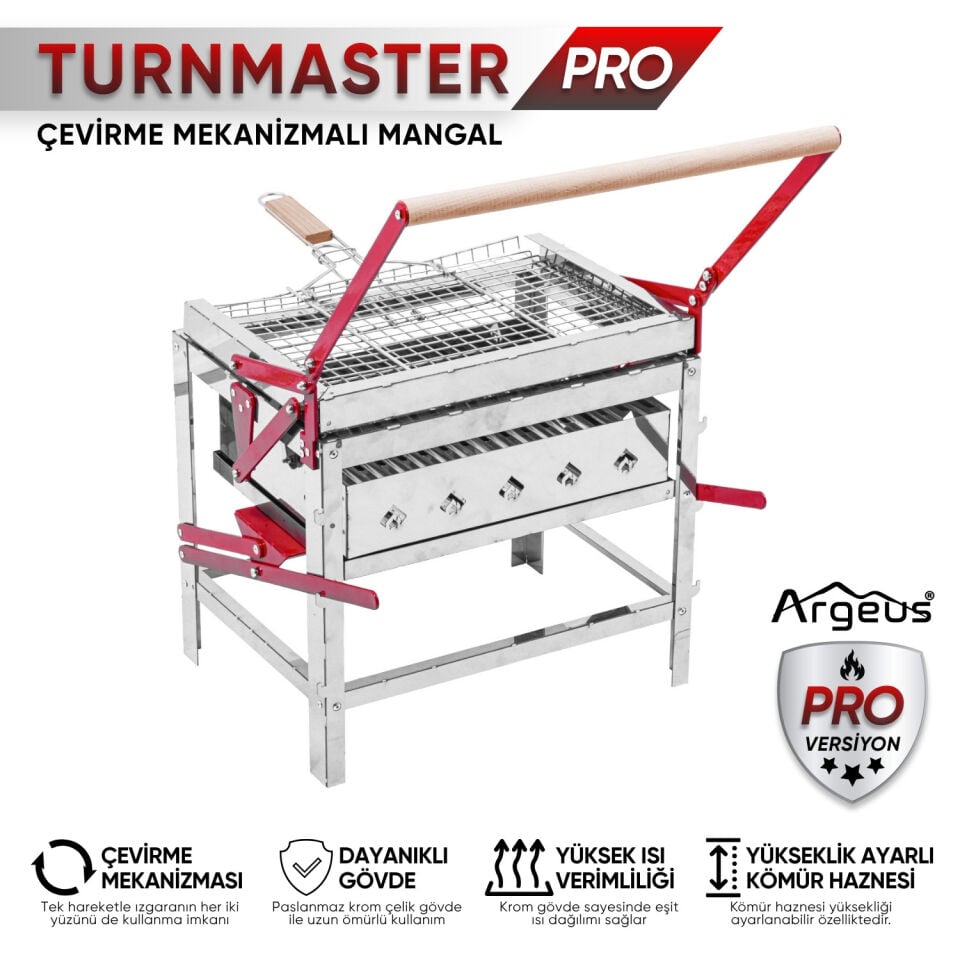 Çevirme Mekanizmalı  Krom Mangal - Yükseklik Ayarlı - Argeus Turnmaster Pro