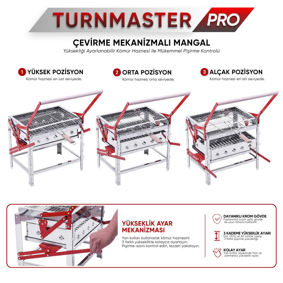 Çevirme Mekanizmalı  Krom Mangal - Yükseklik Ayarlı - Argeus Turnmaster Pro