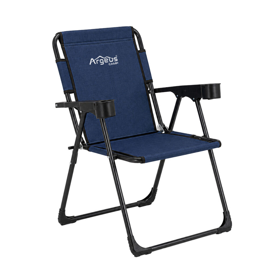 Katlanır Piknik ve Kamp Sandalyesi - Bardaklıklı - Rock Plus - Linen Lacivert