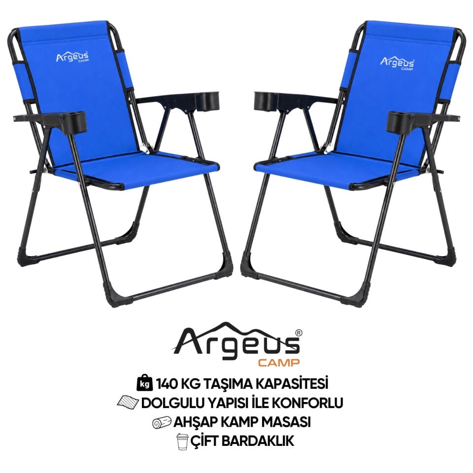 2 Adet Katlanır Kamp Sandalyesi Seti - Rock Plus - Mavi