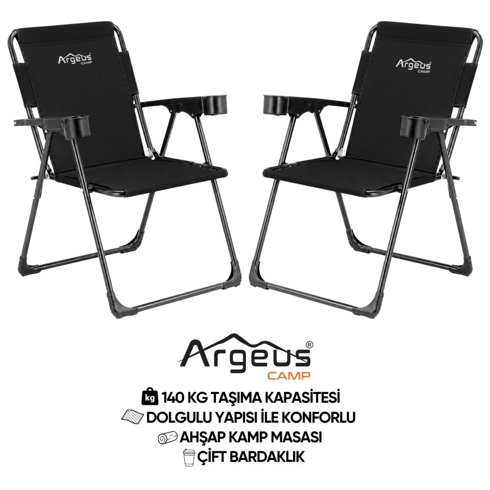 2 Adet Katlanır Kamp Sandalyesi Seti - Rock Plus - Siyah