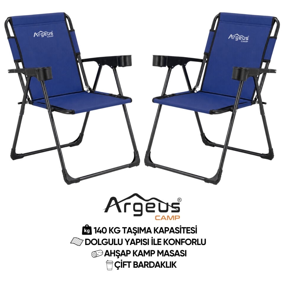 2 Adet Katlanır Kamp Sandalyesi Seti - Rock Plus - Lacivert