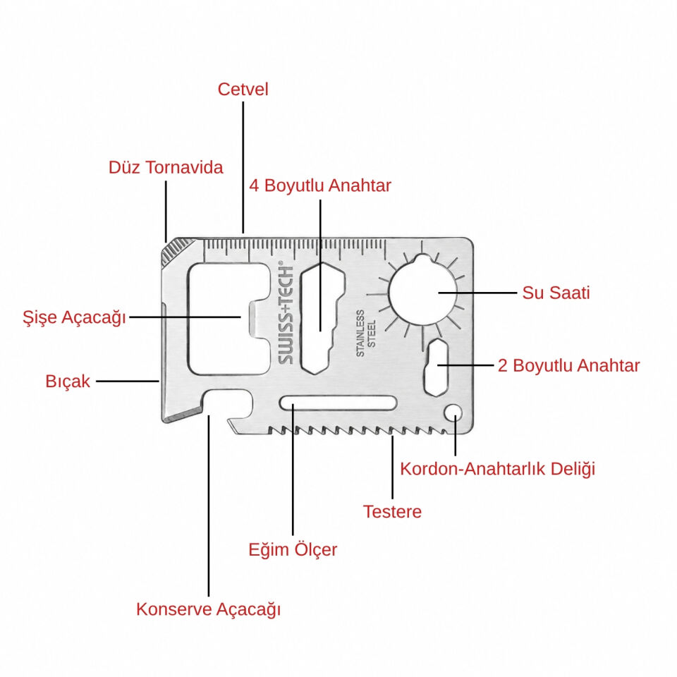 Multi Fonksiyonel Kredi Kartı Çakı - Swiss+Tech - 15 IN 1 - ST33309