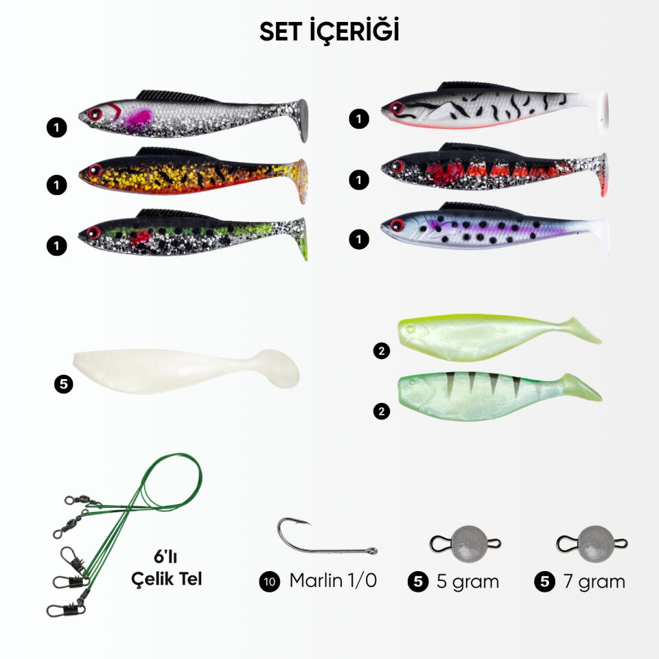 Silikon Spin At-Çek Yem Seti - 42 Parça - Kurşunlu - Yem Kutulu - Fishack (2007)