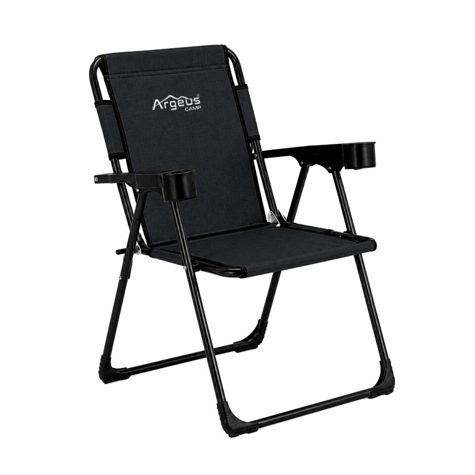 Katlanır Piknik ve Kamp Sandalyesi - Bardaklıklı - Rock Plus - Linen Siyah