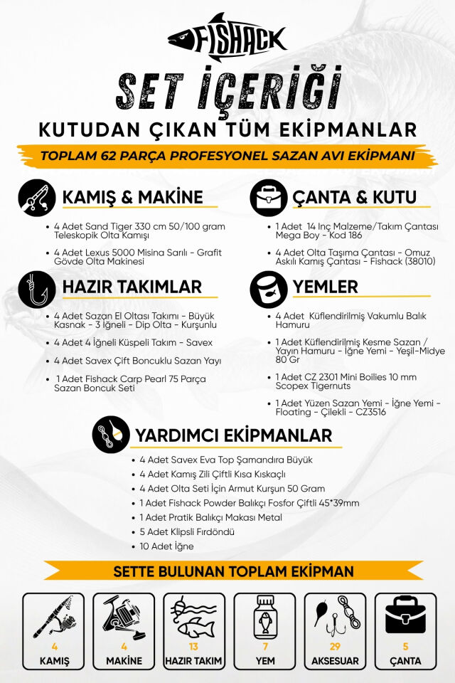 Full Set Profesyonel 4'lü Sazan Olta Seti - L - Kırılmaz Kamış - 3.30M/50-GR