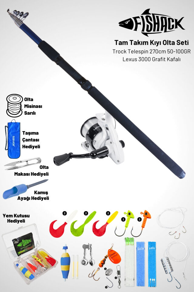 Tam Takım Kıyı Olta Seti - 270cm Kamış 50-100GR / 3000'lik Lexus Olta Makinesi