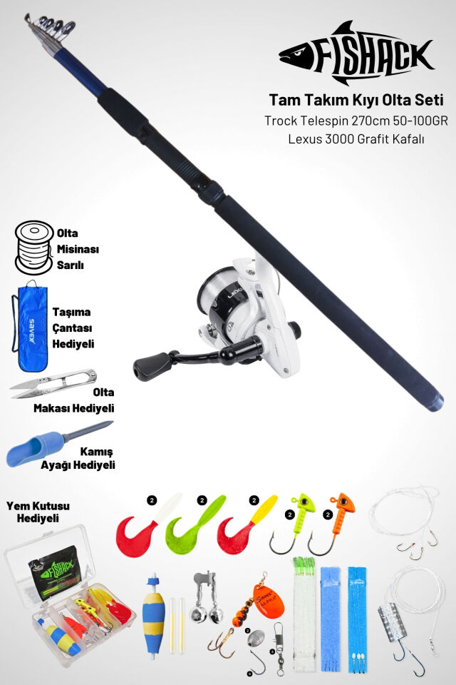 Tam Takım Kıyı Olta Seti - 270cm Kamış 50-1000GR / 3000'lik Lexus Olta Makinesi