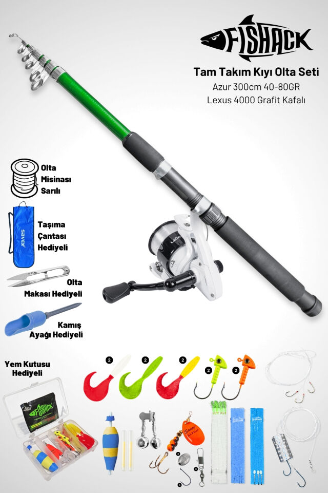 Tam Takım Kıyı Olta Seti - 300cm Kamış 40-80GR / 4000'lik Lexus Olta Makinesi