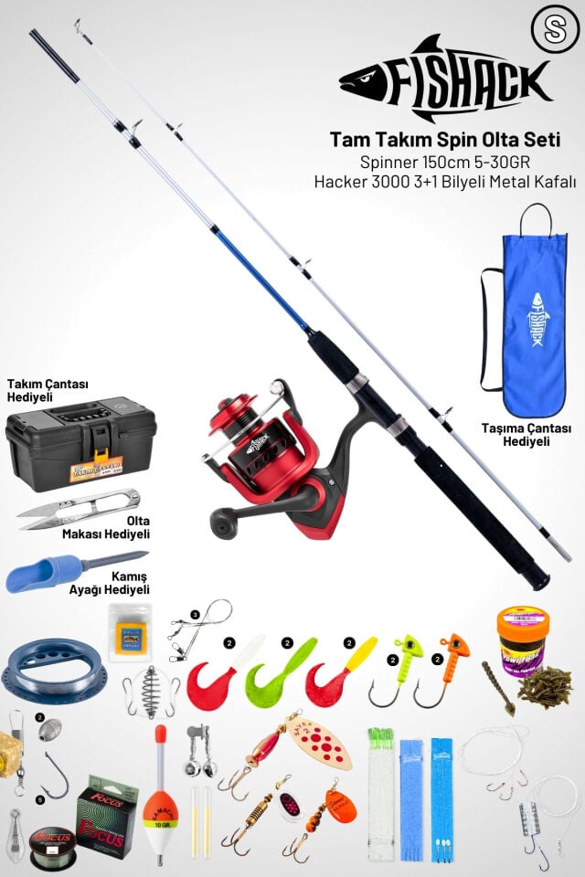 Tam Takım Spin Olta Seti - 150cm Kamış 5-30GR / 3000'lik 3+1BB Makine - S