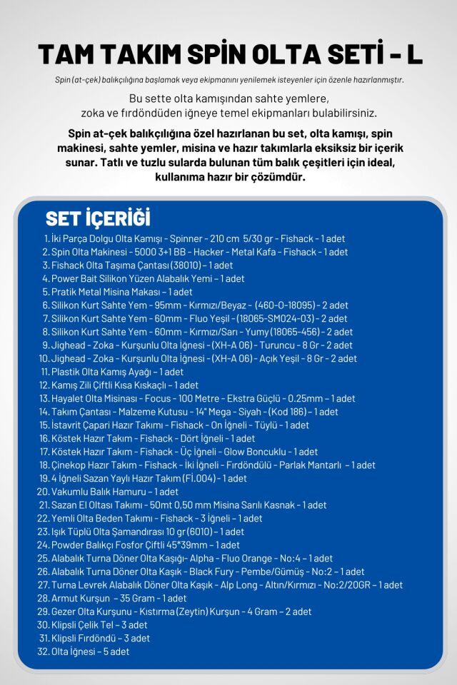 Tam Takım Spin Olta Seti - 210cm Kamış 5-30GR / 5000'lik 3+1BB Makine - L