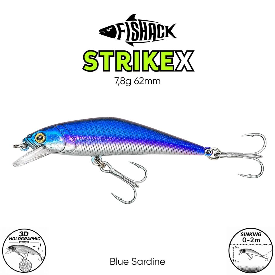 Maket Balık - Fishack StrikeX - Sinking - 3D Hologram Paint - 7,8g 62mm