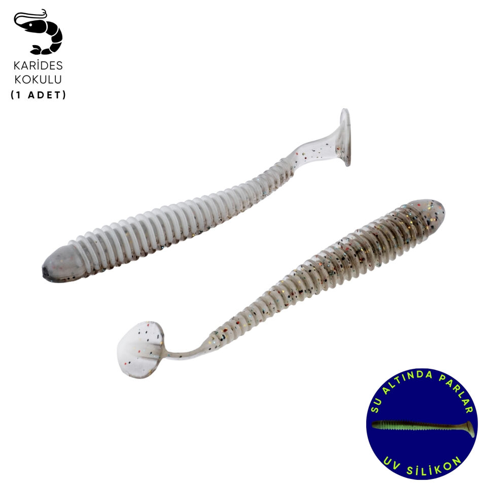 Silikon Kurt Yem - 4,2g 105mm - Turna/Levrek Silikonu - 1 Adet - Gri/Beyaz