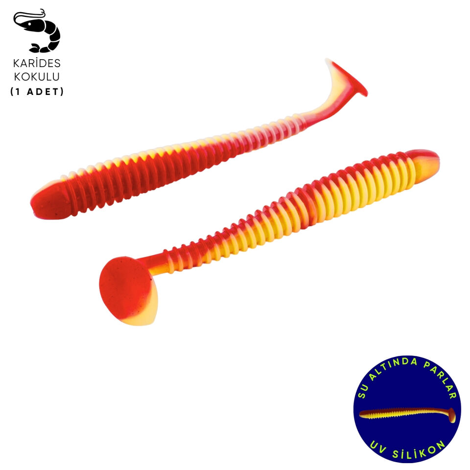 Silikon Kurt Yem - 4,2g 105mm - Turna/Levrek Silikonu - 1 Adet - Kırmızı/Sarı