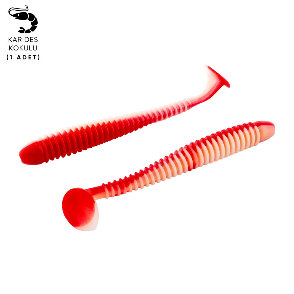 Silikon Kurt Yem - 4,2g 105mm - Turna/Levrek Silikonu - 1 Adet - Kırmızı/Beyaz