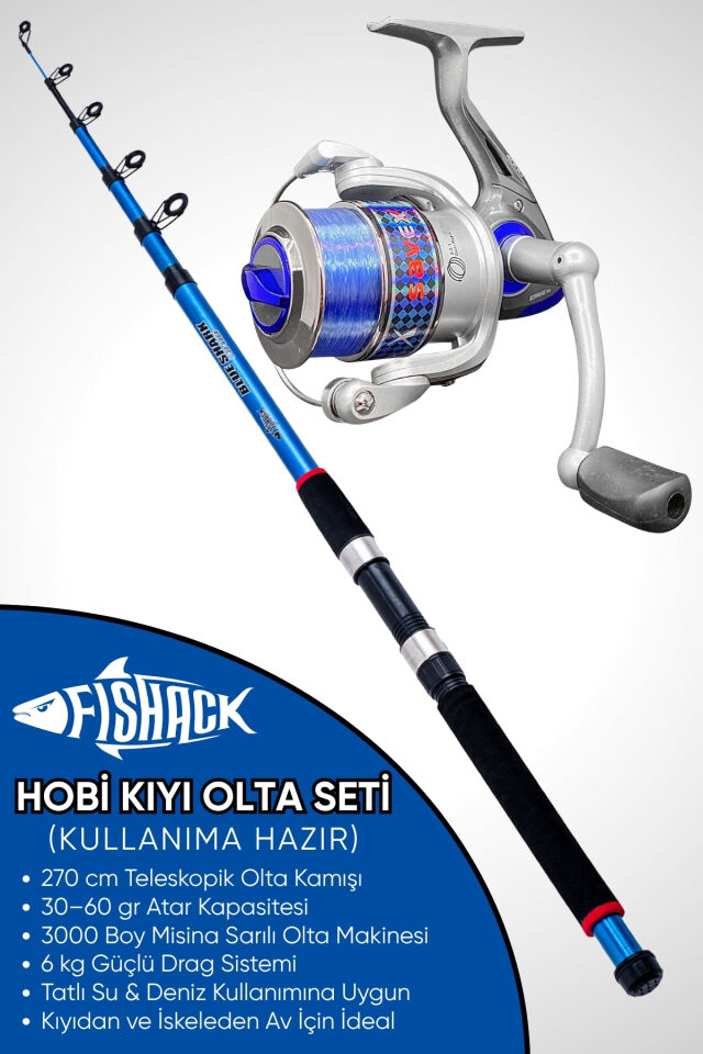 Hobi Kıyı Olta Takımı - 270cm 30-60gr Kamış + 3000'lik Olta Makinesi (XA4+BL300)