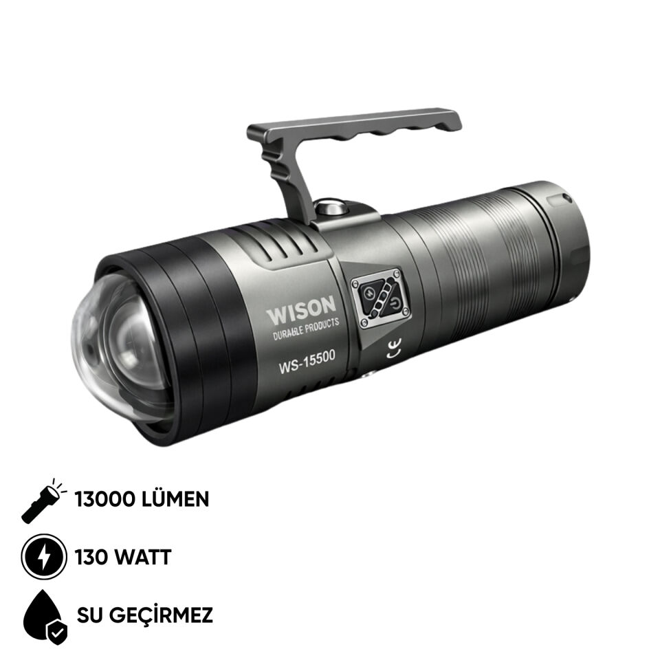 Şarj Edilebilir El Feneri - Wison - 13000 Lümen - 130 Watt (WS-15500)
