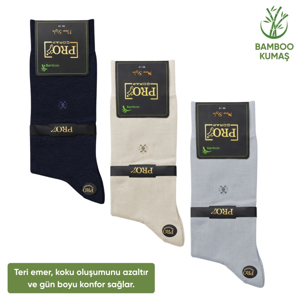 Bambu Erkek Soket Çorabı - 3 Çift - Dikişsiz - Gori -17135 - Set 4
