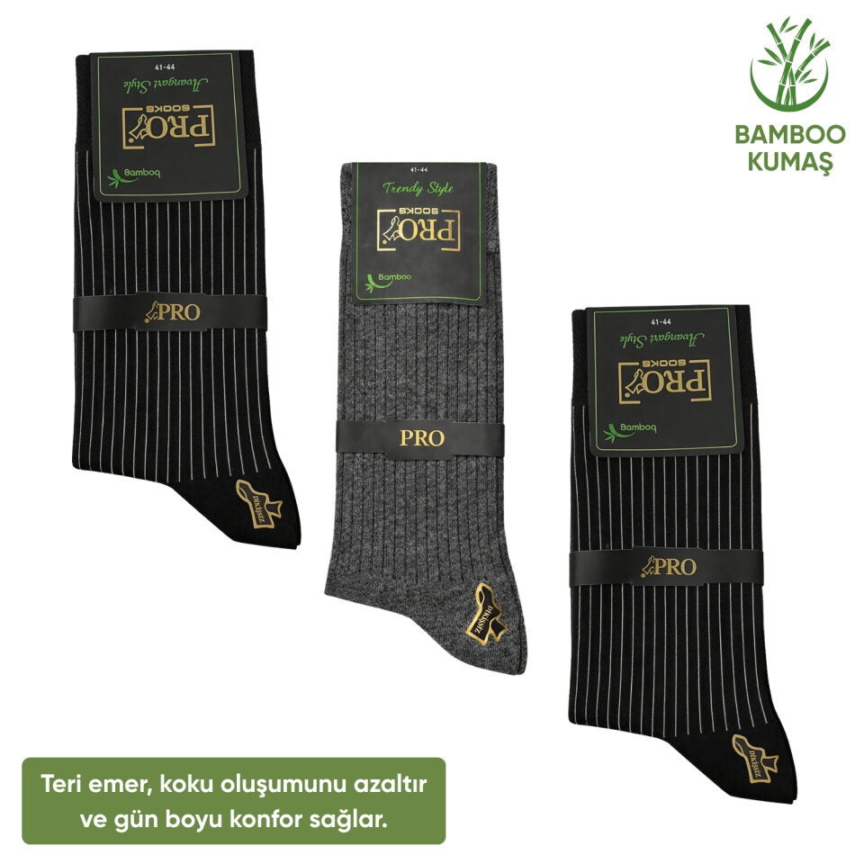 Bambu Erkek Soket Çorap - 3 Çift - Dikişsiz - Malta - 17671 - Set 1