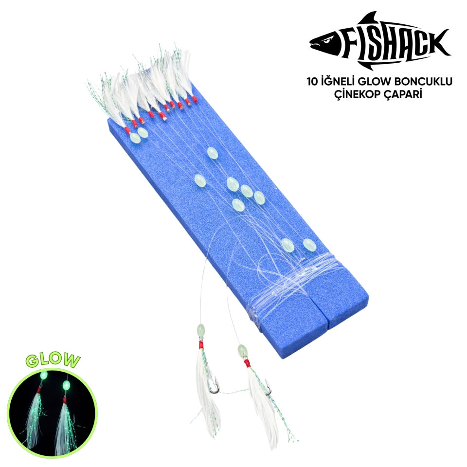 Çinekop Çapari Hazır Takımı - Fishack - On İğneli - Tüylü - Boncuklu - 1 Adet