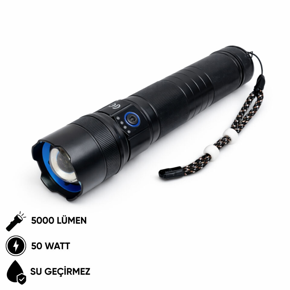 Şarj Edilebilir El Feneri - Wison - 5000 Lümen - 50 Watt