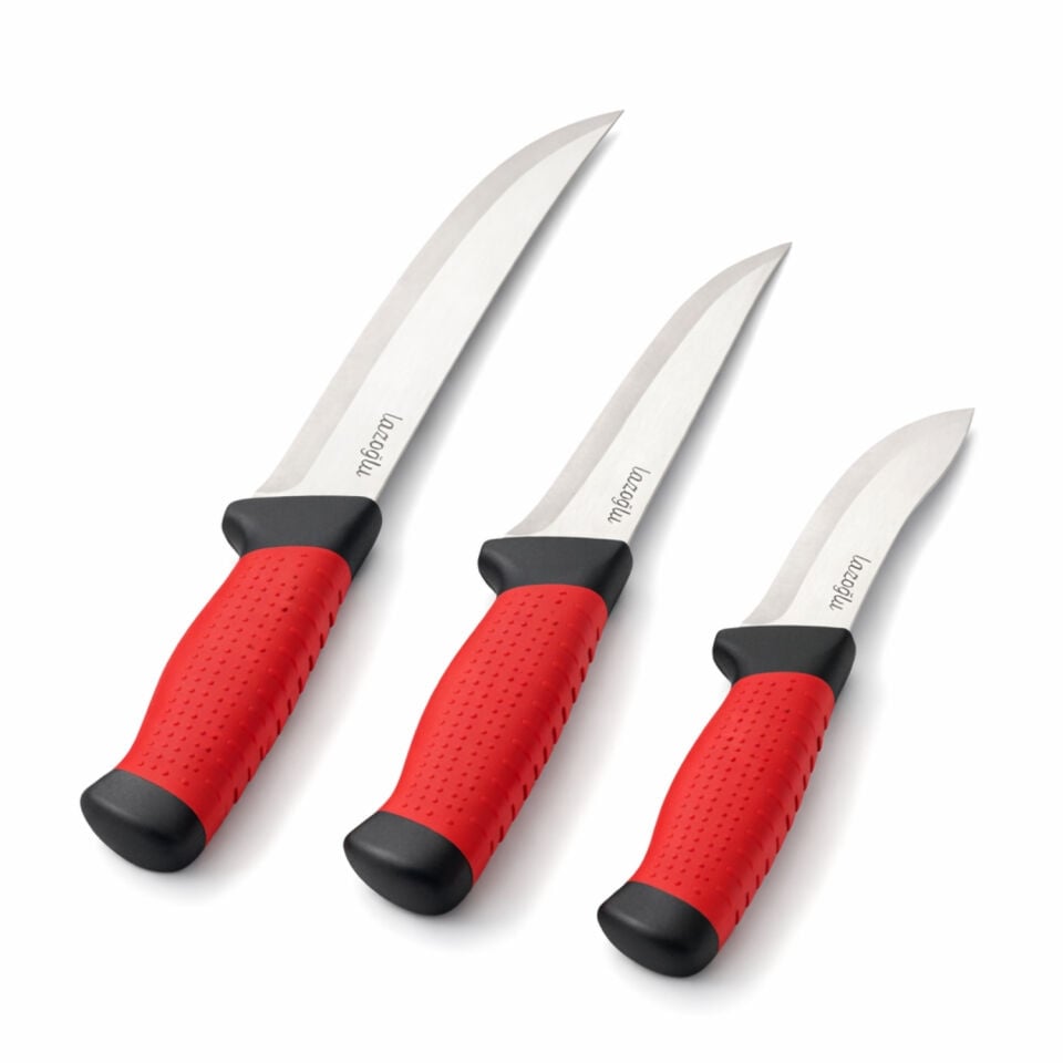 Kasap Bıçağı - Lazoğlu Redmaster - 3'lü Bıçak Seti - Kesme Doğrama - Silikon Sap